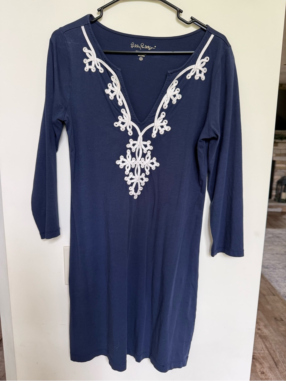 Lilly Pulitzer Navy Dress with White Embroidered V-Neck